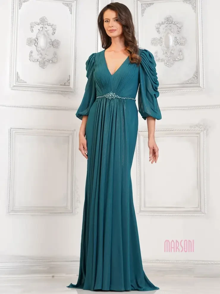 Model wearing a mother of the wedding gown by Marsoni