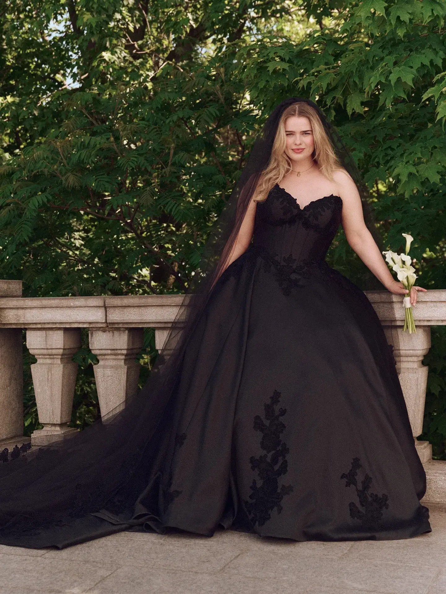 Black ball gown wedding dress by Maggie Sottero, strapless bridal gown