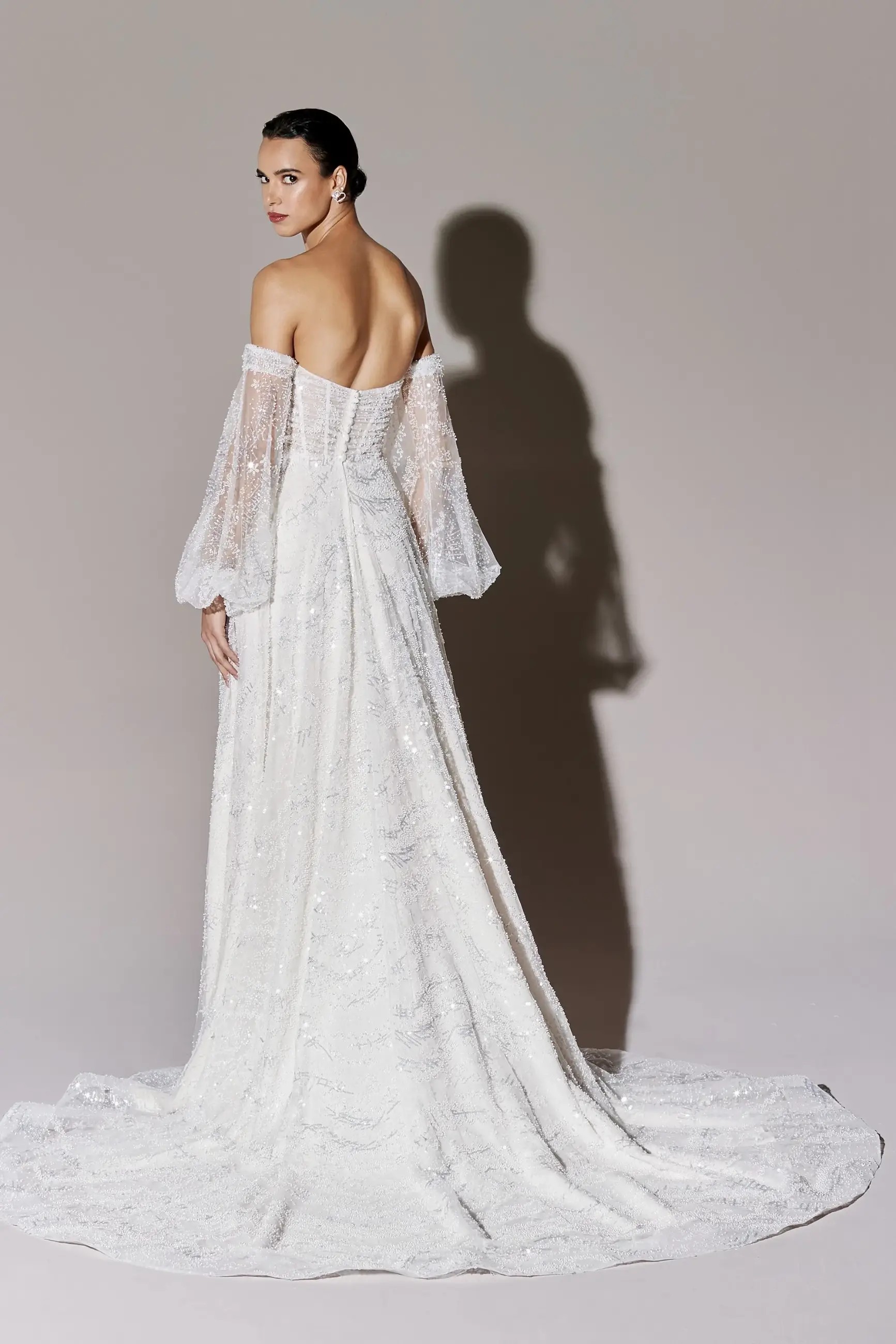 Allover lace wedding dress by Maggie Sottero, bridal gown with blouson sleeves