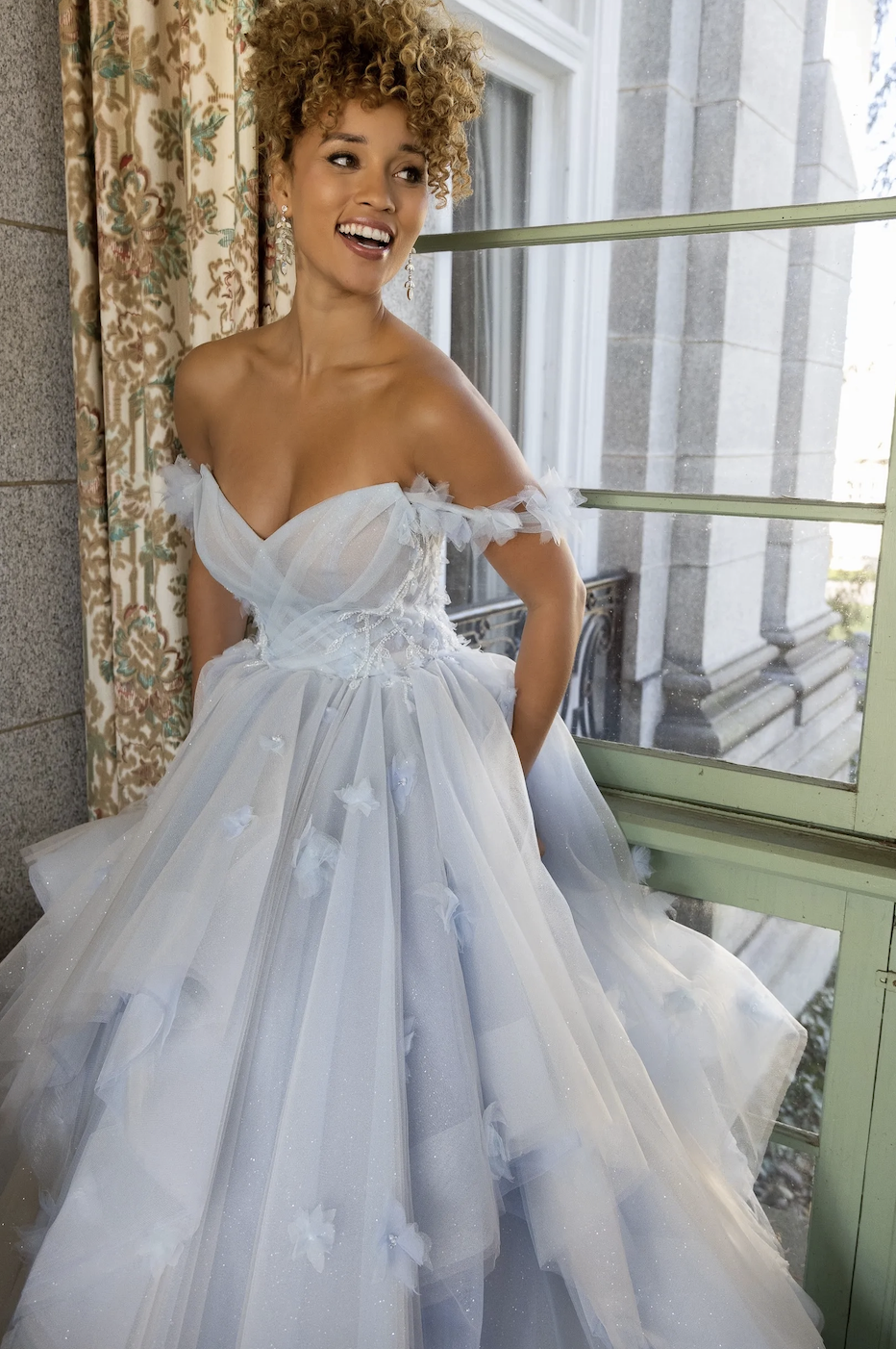 Model wearing Effie Blue wedding dress from Randy Fenoli