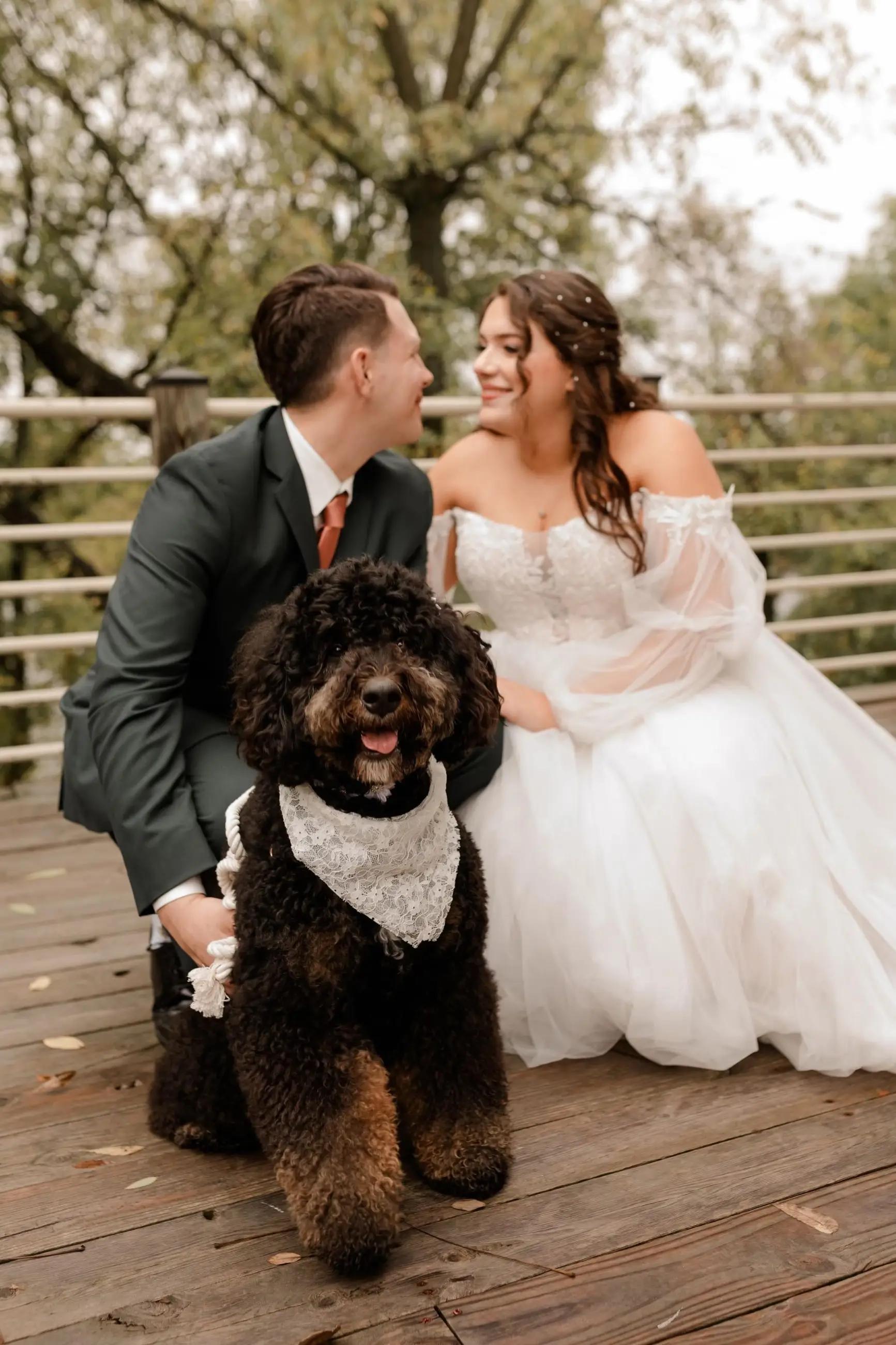 Couple on their wedding day with their pet